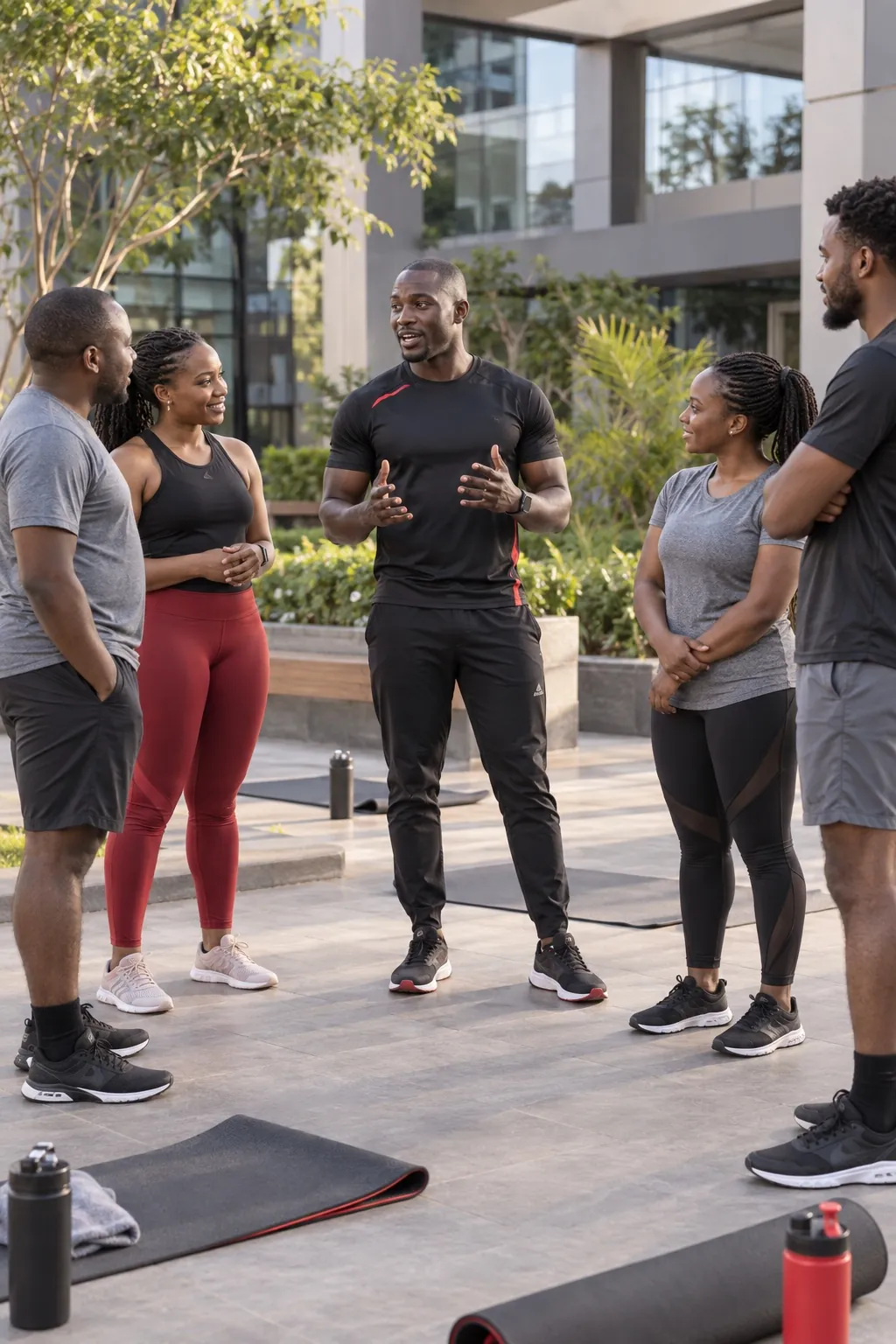 VILA wellness coach briefing employees before an on-site workplace fitness session